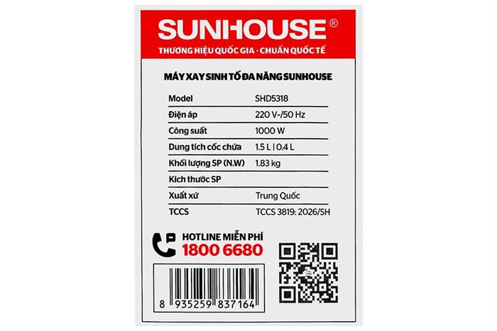 Máy xay sinh tố đa năng Sunhouse SHD5318 - 2 cối Màu Trắng