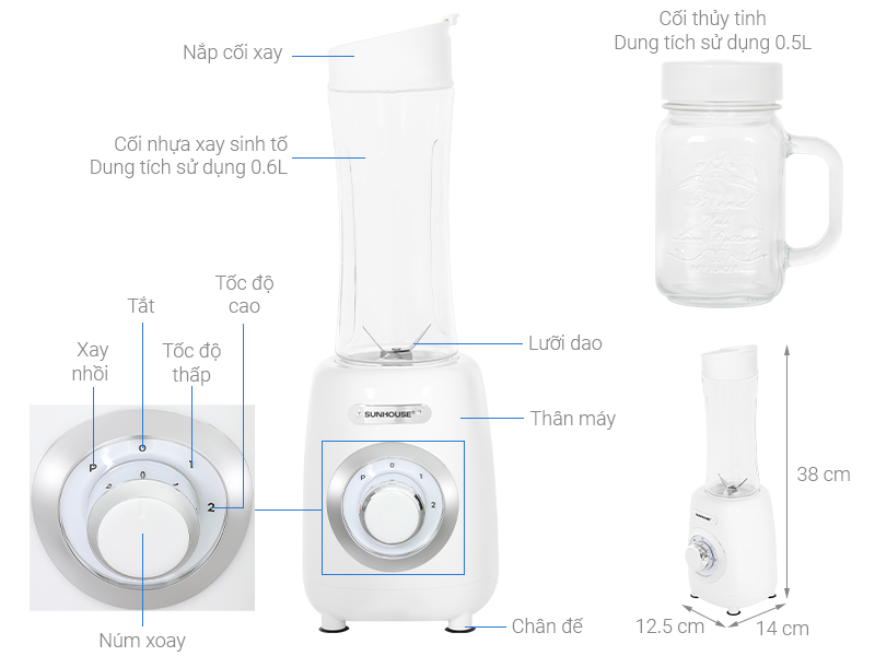 Máy xay sinh tố đa năng Sunhouse SHD5320 - 2 cối
