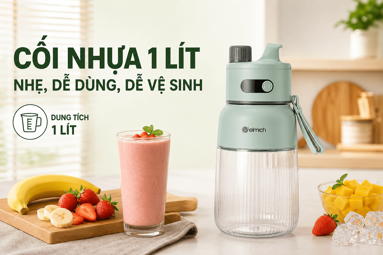 Máy xay sinh tố cầm tay Elmich BLE9184 Màu Xanh mint