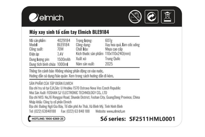 Máy xay sinh tố cầm tay Elmich BLE9184 Màu Xanh mint