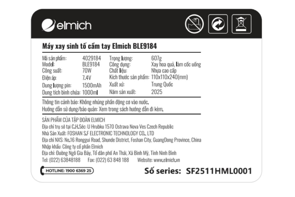 Máy xay sinh tố cầm tay Elmich BLE9184 Màu Xanh mint