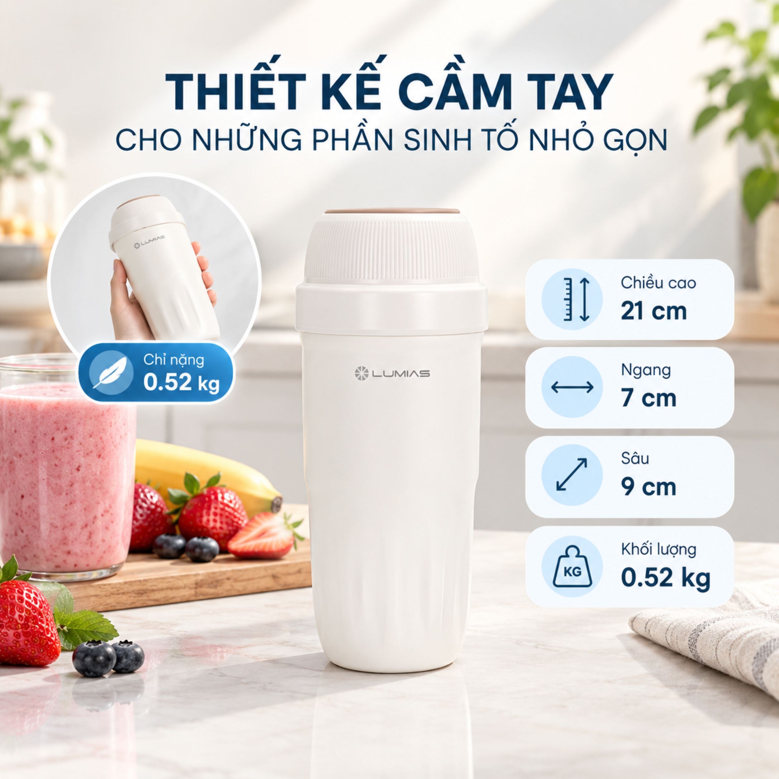 Máy xay cầm tay Lumias LMB-510W Màu Kem