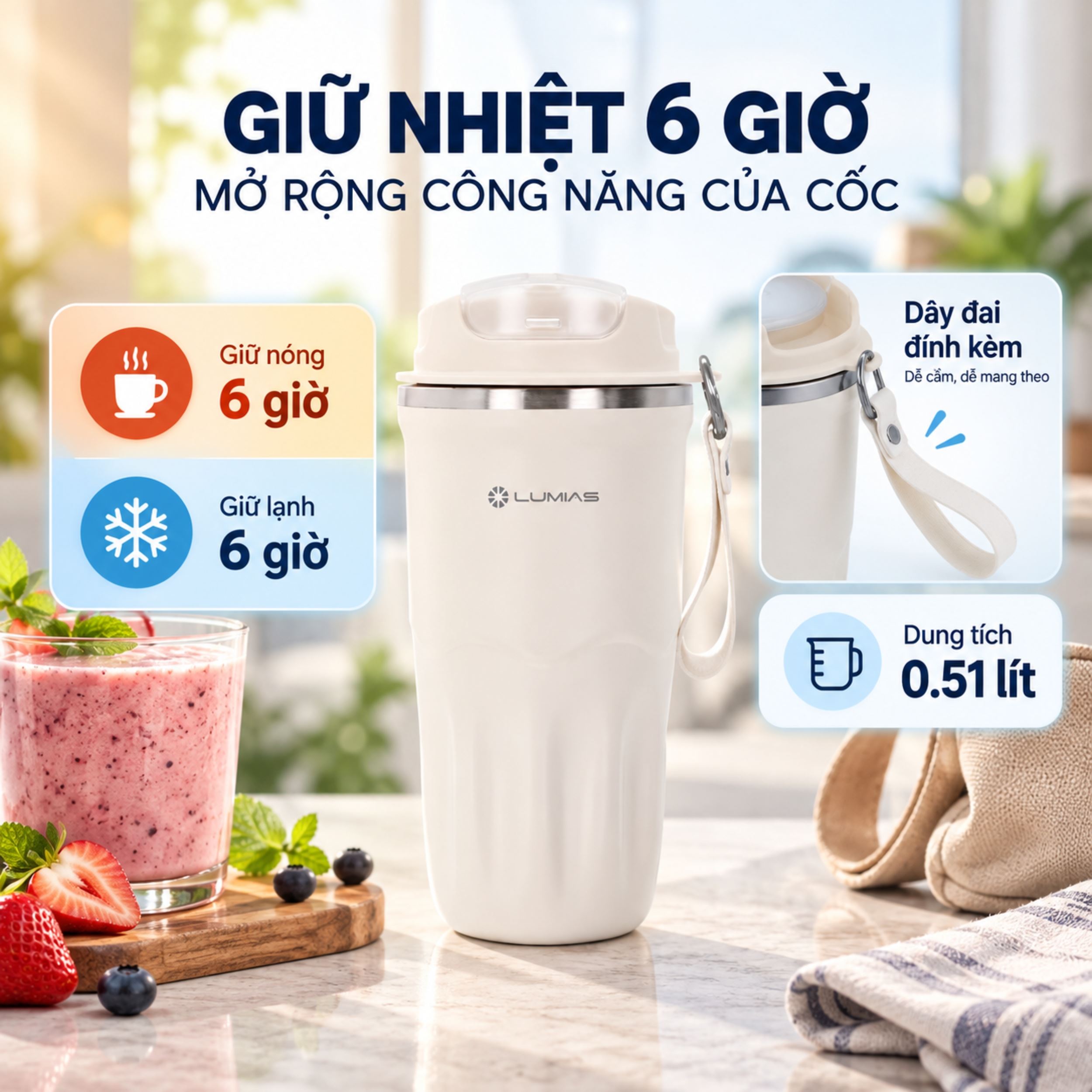 Máy xay cầm tay Lumias LMB-510W Màu Kem