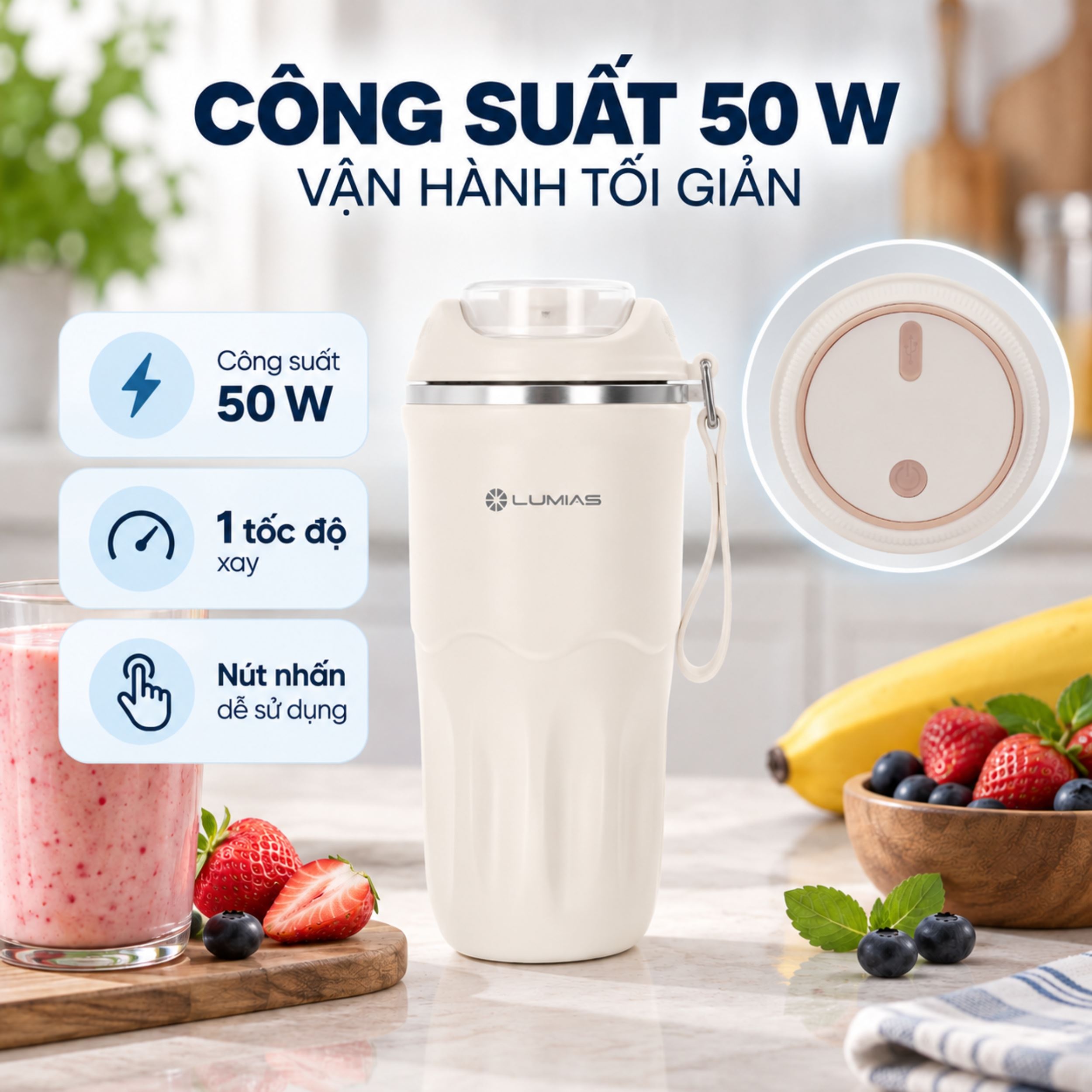 Máy xay cầm tay Lumias LMB-510W Màu Kem