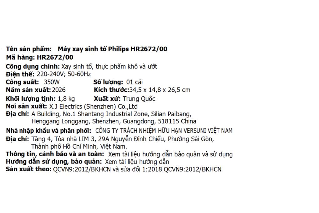 Máy xay sinh tố Philips HR2672/00 Màu Đen
