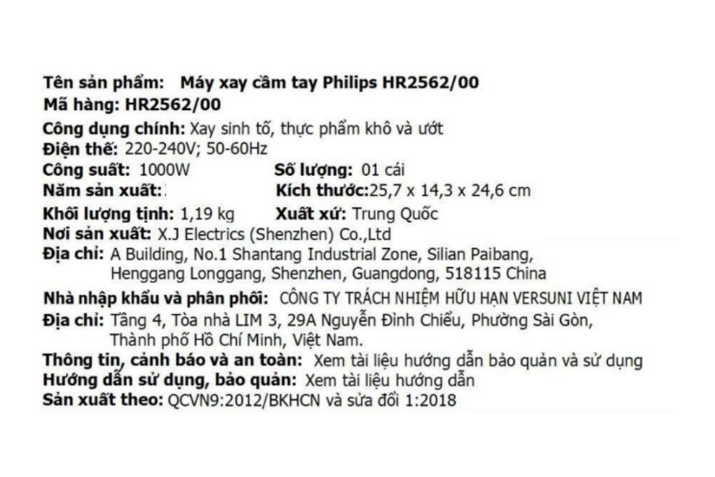 Máy xay sinh tố cầm tay Philips HR2562/00 Màu Đen