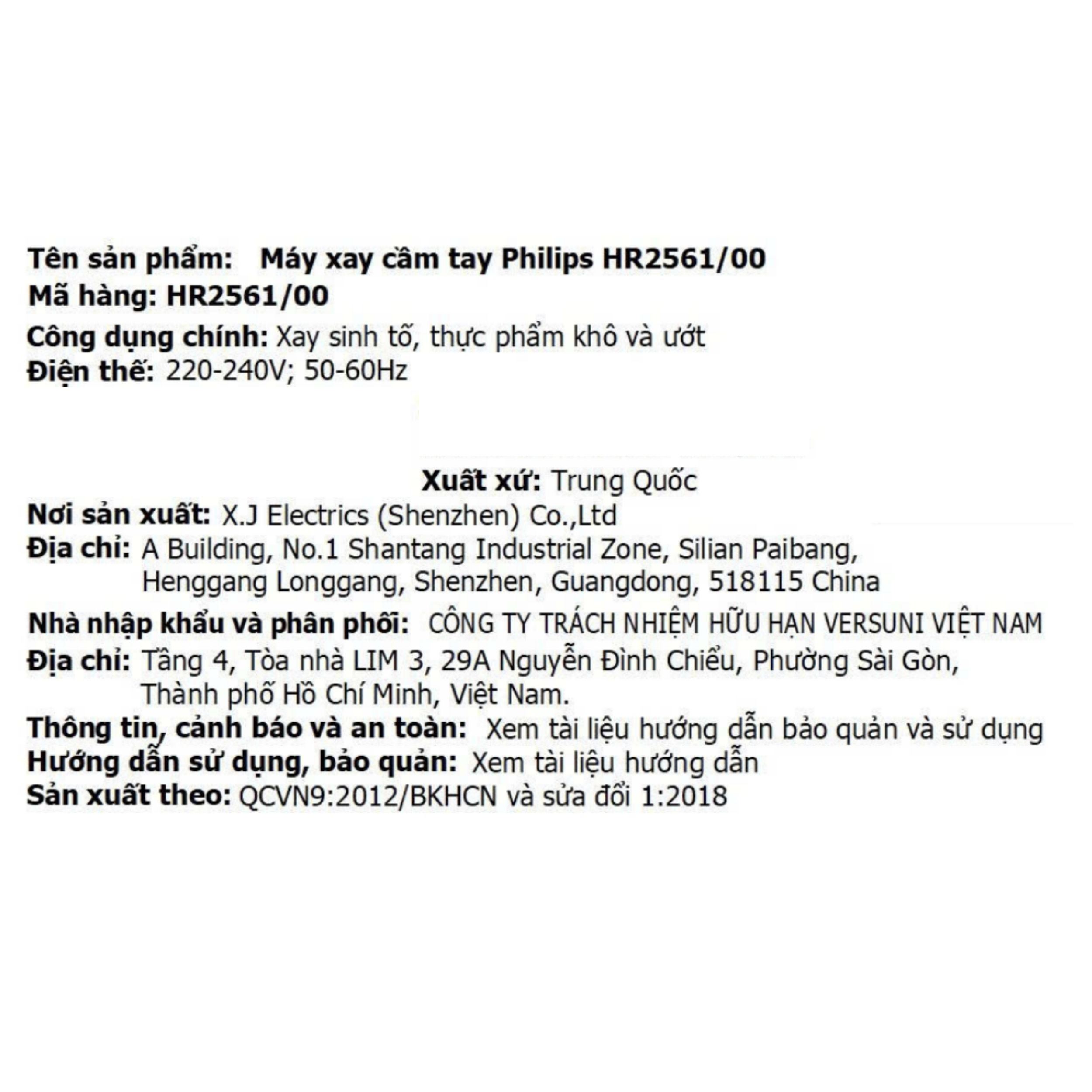 Máy xay cầm tay Philips HR2561/00 Màu Đen