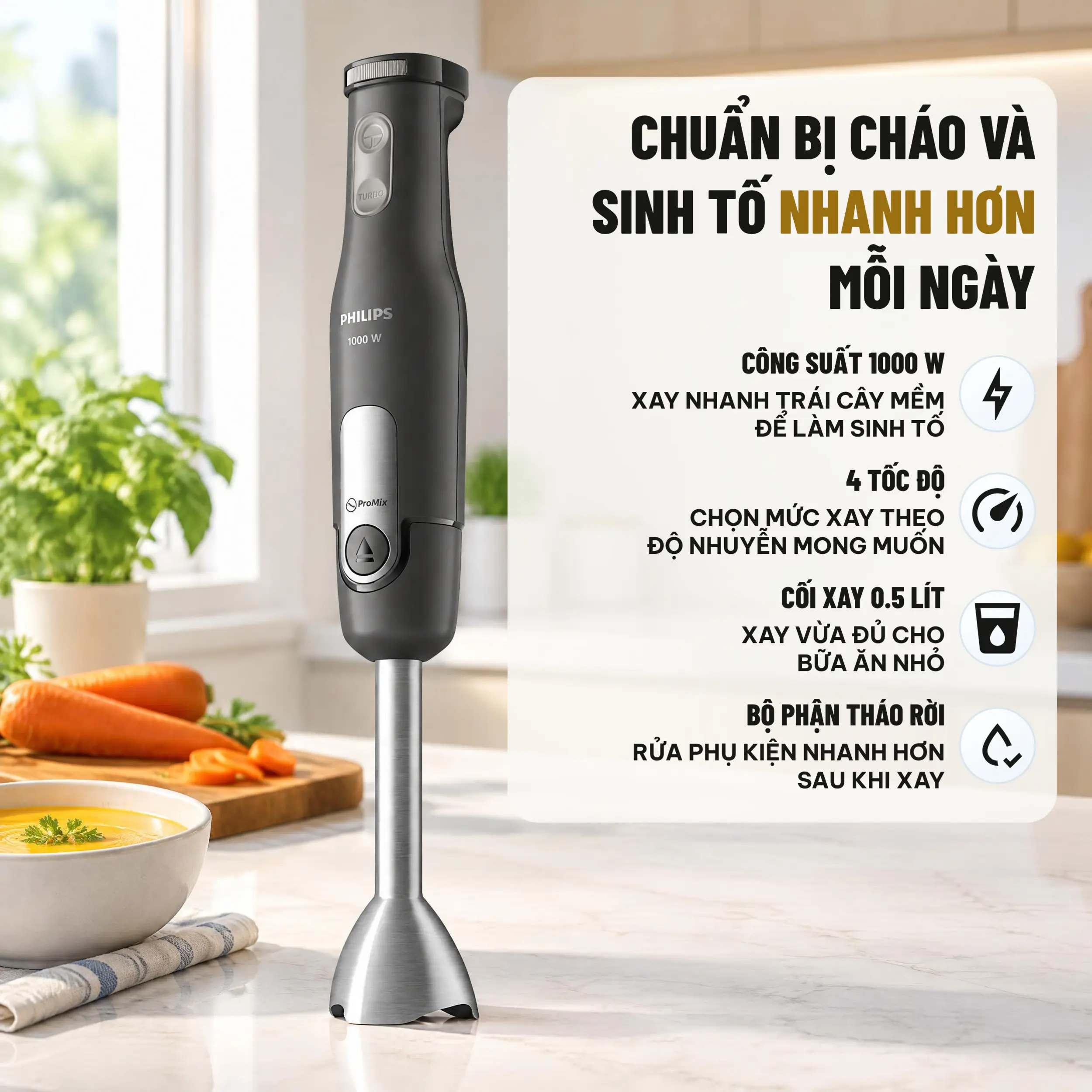 Máy xay cầm tay Philips HR2563/00 Màu Đen