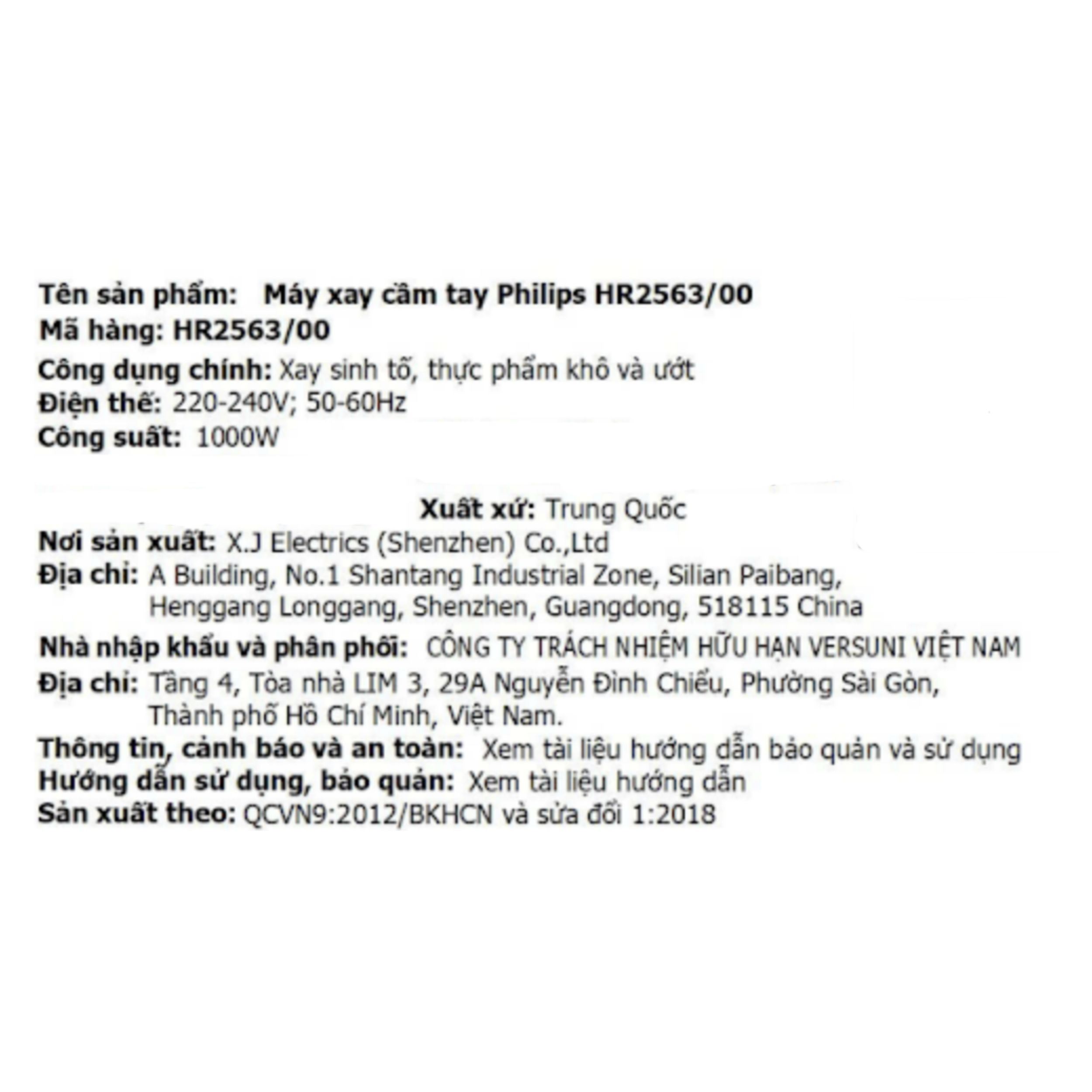 Máy xay cầm tay Philips HR2563/00 Màu Đen