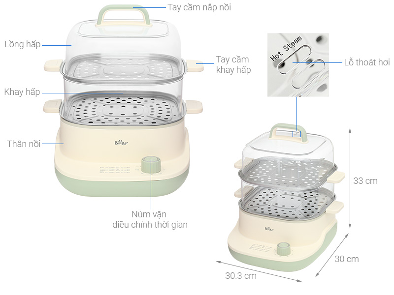Nồi lẩu hấp đa năng Bear BES-CA73G1 10 lít