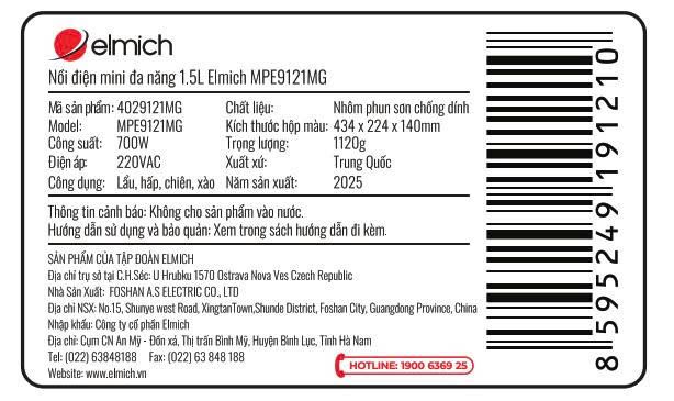 Nồi lẩu đa năng Elmich MPE-9121MG 1.5 lít Màu Xanh nhạt