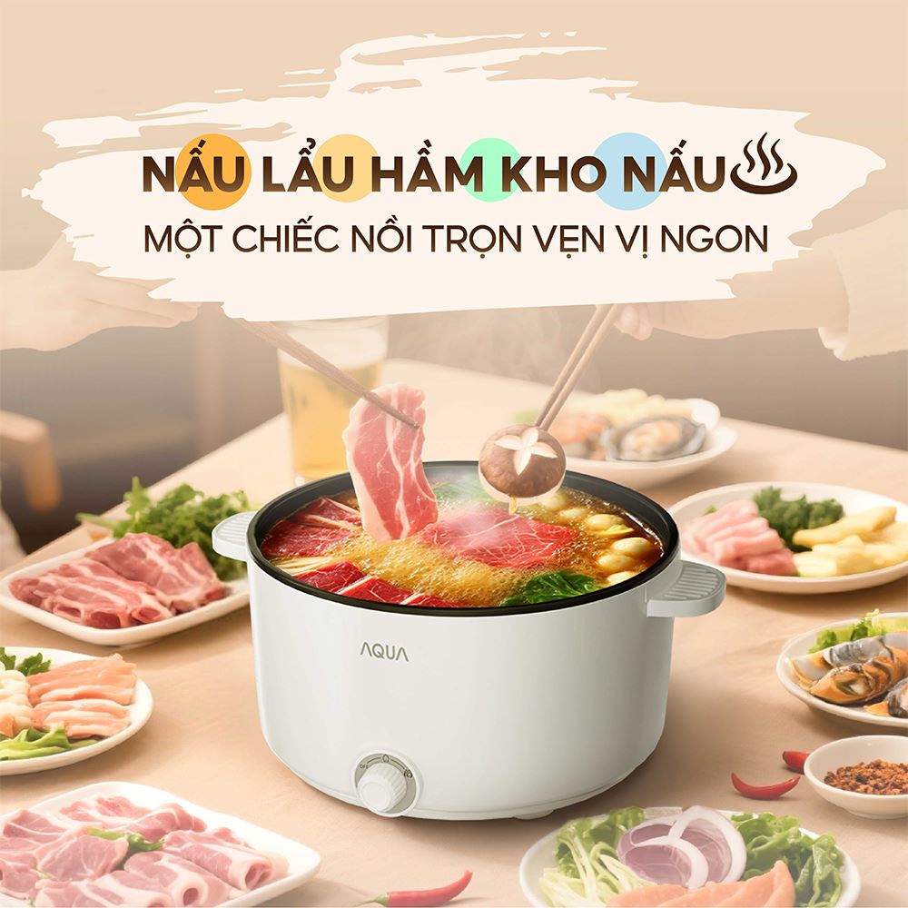 Nồi lẩu điện đa năng AQUA AQS-EP3Y 2.4 lít Màu Màu be