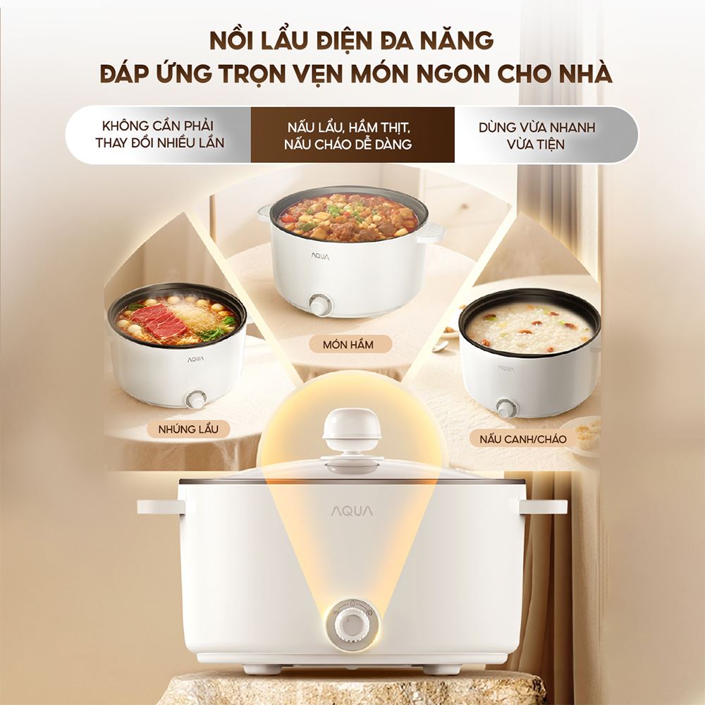 Nồi lẩu điện đa năng AQUA AQS-EP3Y 2.4 lít Màu Màu be