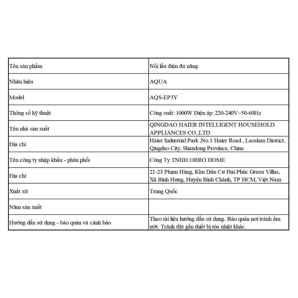 Nồi lẩu điện đa năng AQUA AQS-EP3Y 2.4 lít Màu Màu be