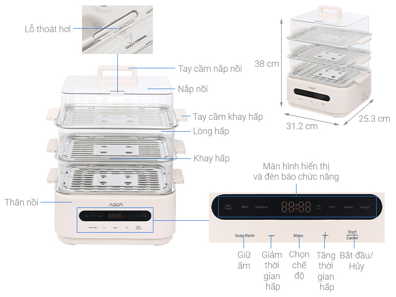 Nồi lẩu hấp đa năng AQUA ASMC-ES101(W) 15 lít
