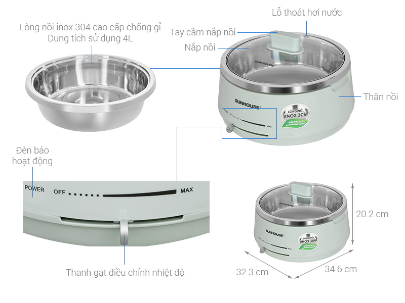 Nồi lẩu điện Sunhouse SHD4543 4 lít