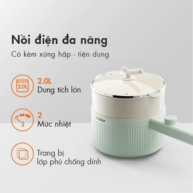 Nồi lẩu điện Gaabor EC-20M01A 2 lít Màu Trắng - Xanh