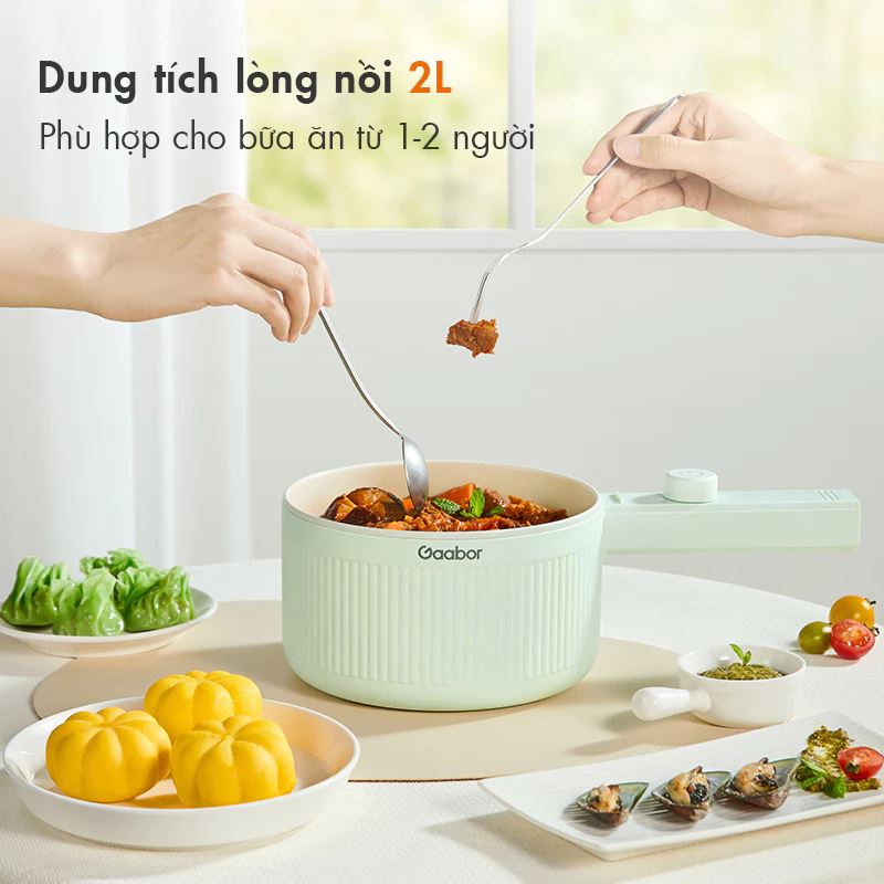 Nồi lẩu điện Gaabor EC-20M01A 2 lít Màu Trắng - Xanh