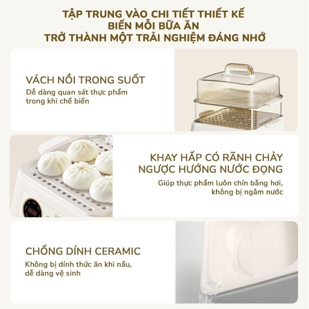 Nồi lẩu hấp đa năng Unie UE668 10 lít Màu Màu be