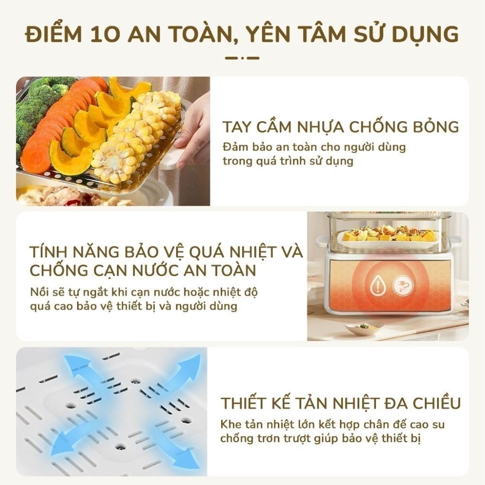 Nồi lẩu hấp đa năng Unie UE668 10 lít Màu Màu be