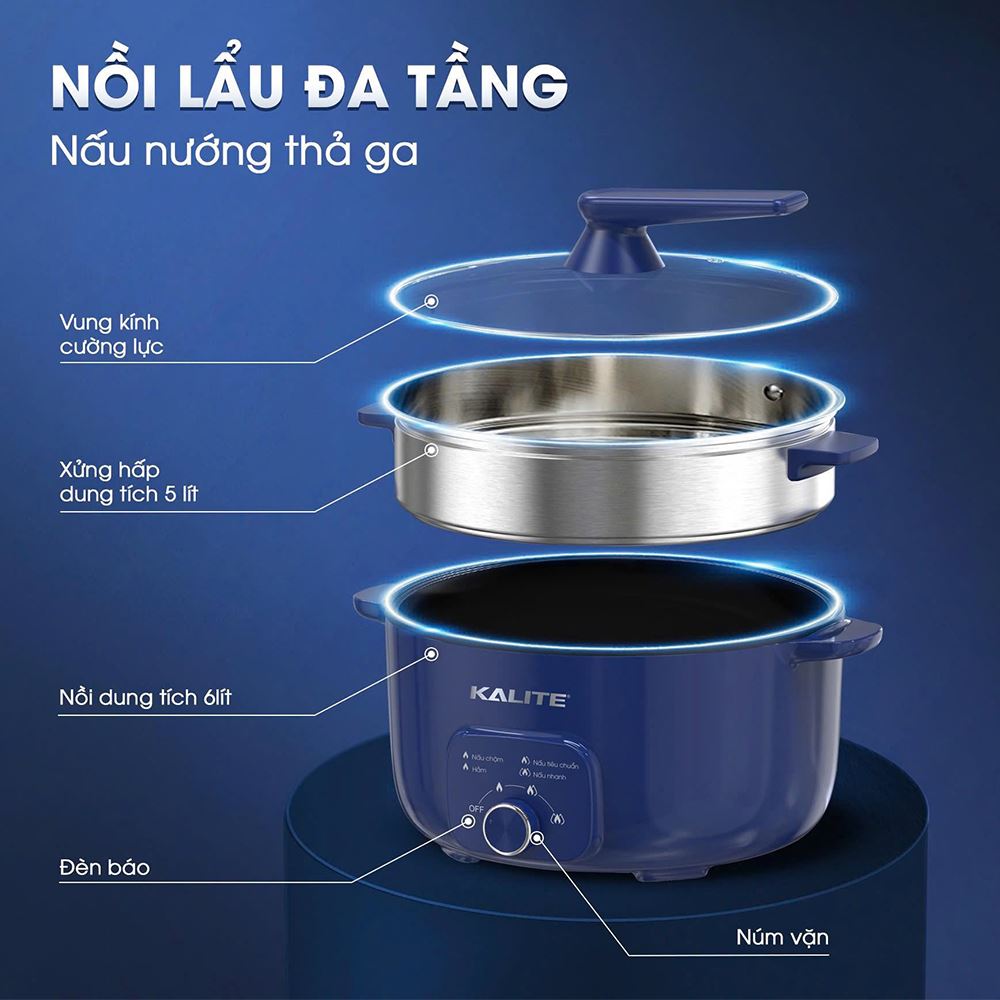 Nồi lẩu điện đa năng Kalite KL568-S 11 lít Màu Xanh than