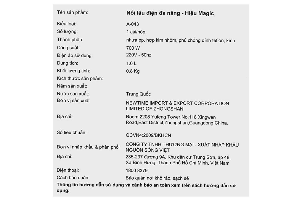 Nồi lẩu điện đa năng Magic A-043 1.6 lít Màu Trắng