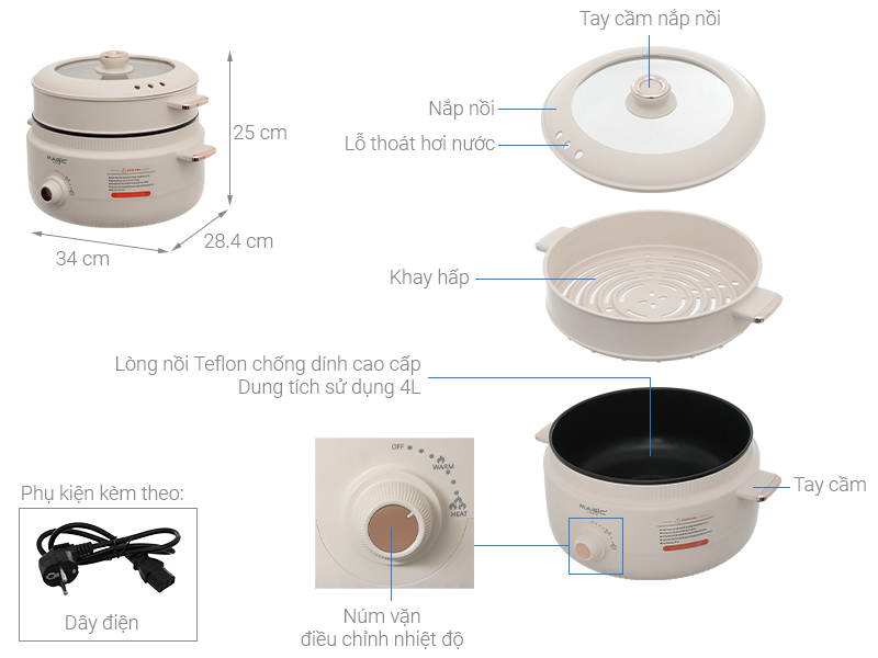 Nồi lẩu hấp đa năng Magic A-091 4 lít