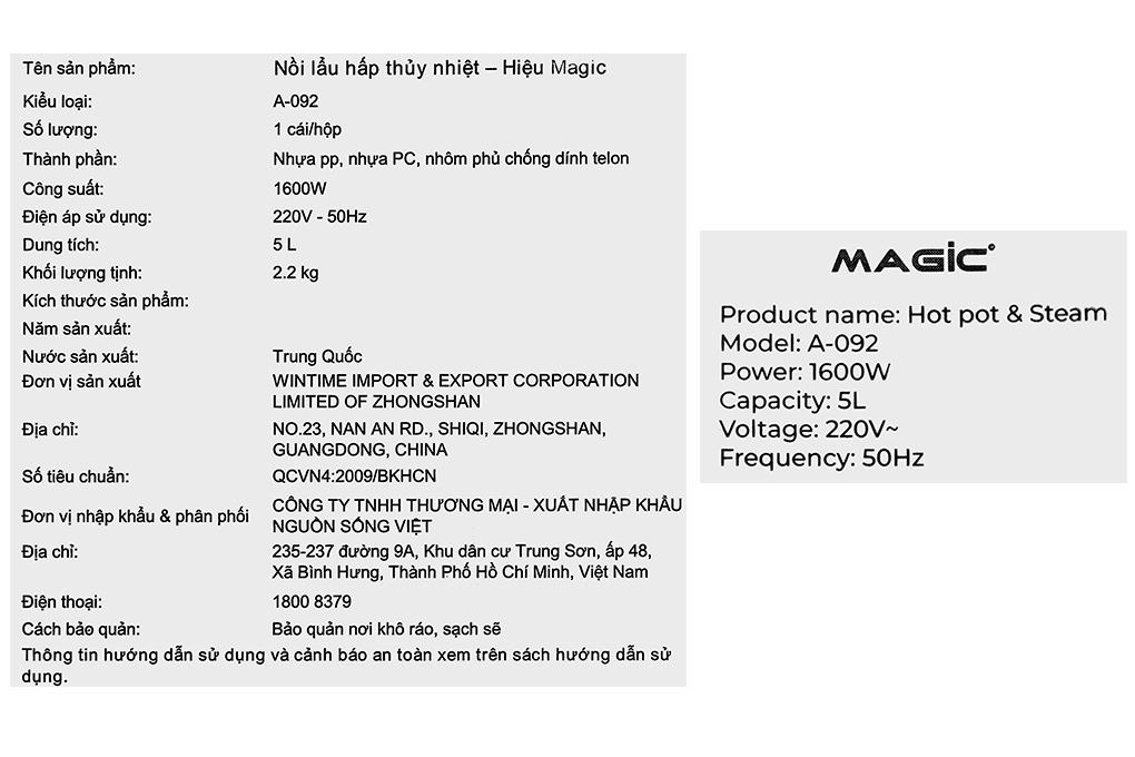 Nồi lẩu hấp đa năng Magic A-092 5 lít Màu Kem