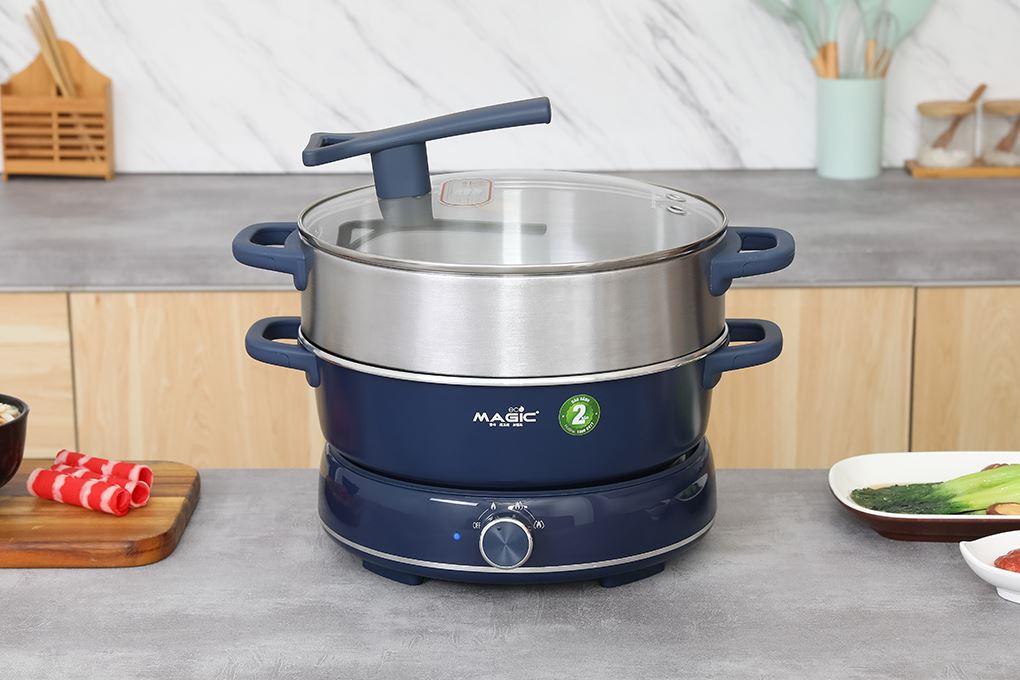 Nồi lẩu hấp đa năng Magic Eco AC-282 6 lít Màu Xanh
