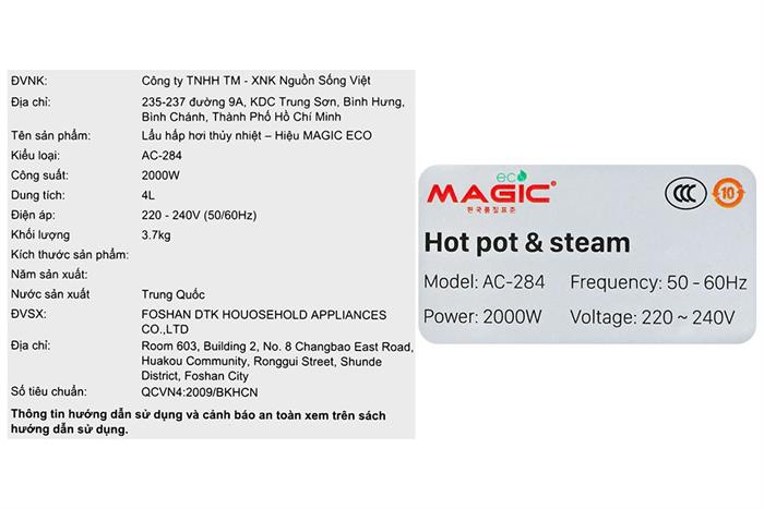 Nồi lẩu hấp đa năng Magic Eco AC-284 4 lít Màu Kem