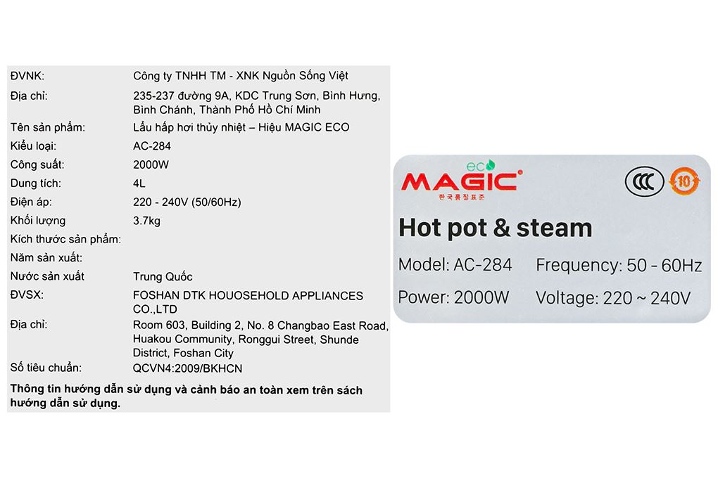 Nồi lẩu hấp đa năng Magic Eco AC-284 4 lít Màu Kem