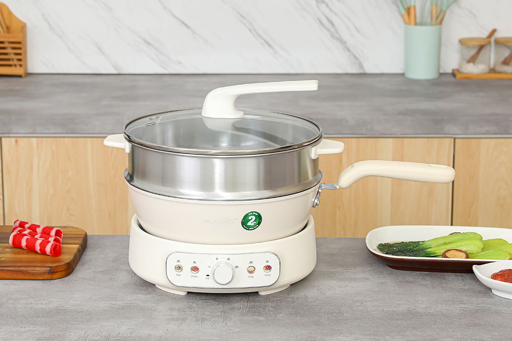 Nồi lẩu hấp đa năng Magic Eco AC-284 4 lít Màu Kem