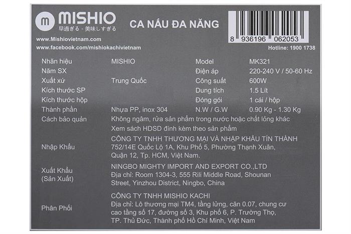 Ca nấu đa năng Mishio MK-321 1.5 lít - Xám Màu Xám
