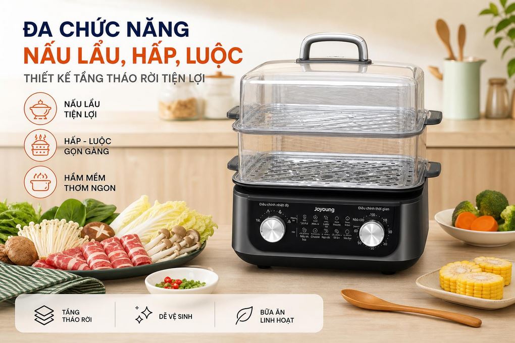 Nồi lẩu hấp đa năng Joyoung JFS-556 16 lít Màu Đen