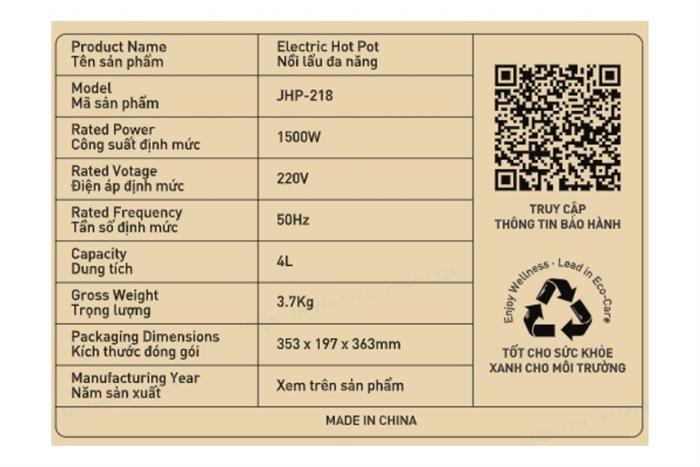 Nồi lẩu đa năng Joyoung JHP-218 4 lít Màu Trắng