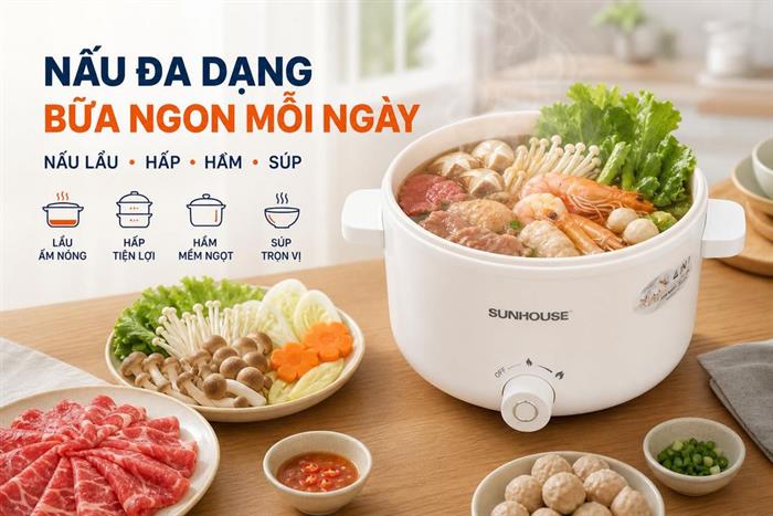 Nồi lẩu điện Sunhouse SHD4517 2 lít Màu Kem