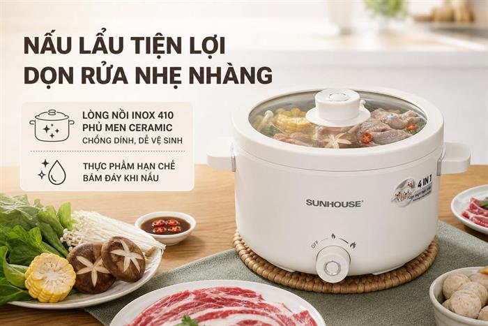 Nồi lẩu điện Sunhouse SHD4517 2 lít Màu Kem