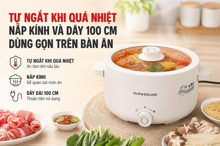 Nồi lẩu điện Sunhouse SHD4517 2 lít Màu Kem