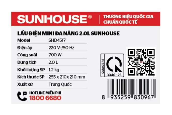 Nồi lẩu điện Sunhouse SHD4517 2 lít Màu Kem