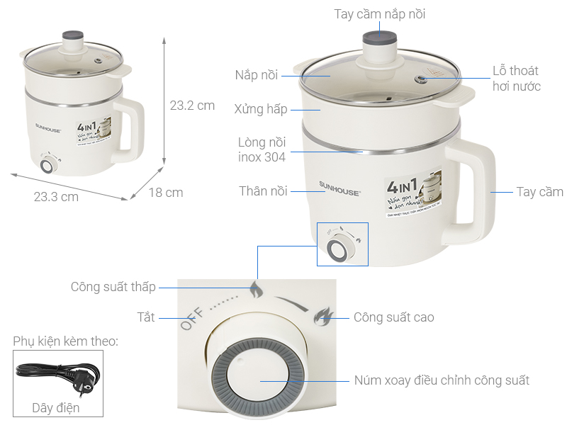 Nồi lẩu điện Sunhouse SHD4516 1.6 lít