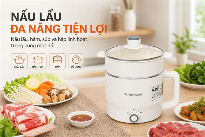 Nồi lẩu điện Sunhouse SHD4516 1.6 lít Màu Kem