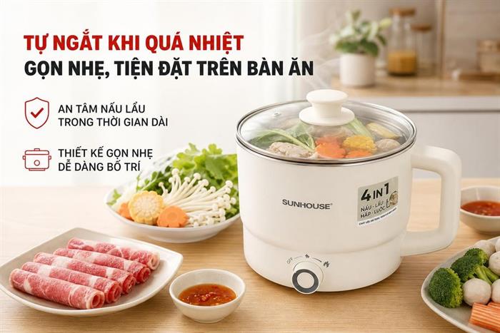 Nồi lẩu điện Sunhouse SHD4516 1.6 lít Màu Kem
