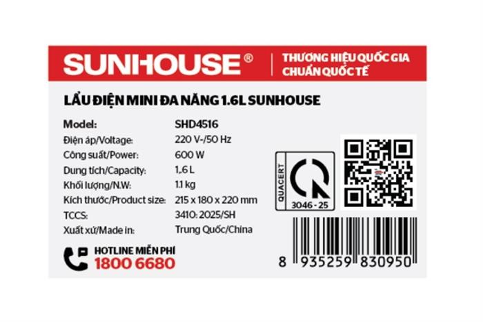 Nồi lẩu điện Sunhouse SHD4516 1.6 lít Màu Kem