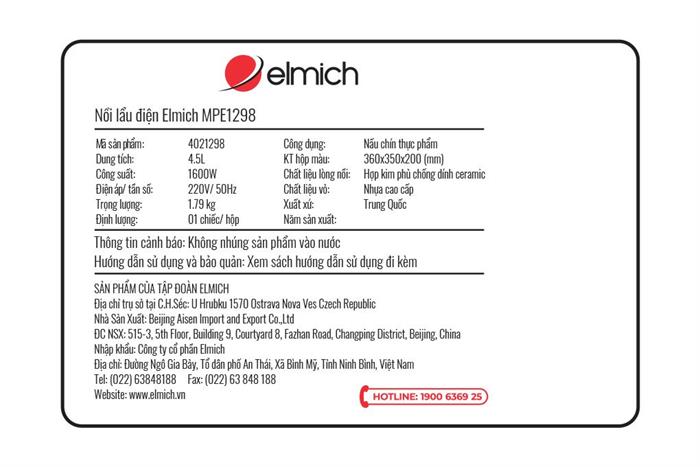 Nồi lẩu điện Elmich MPE1298 4.5 lít Màu Xanh dương - Xanh lá