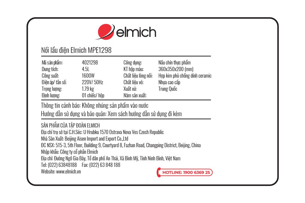 Nồi lẩu điện Elmich MPE1298 4.5 lít Màu Xanh dương - Xanh lá