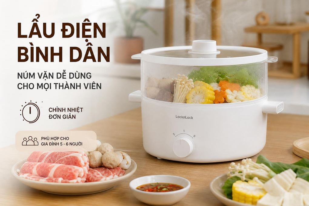 Nồi lẩu điện Lock&Lock EJP134IVY 5 lít Màu Kem