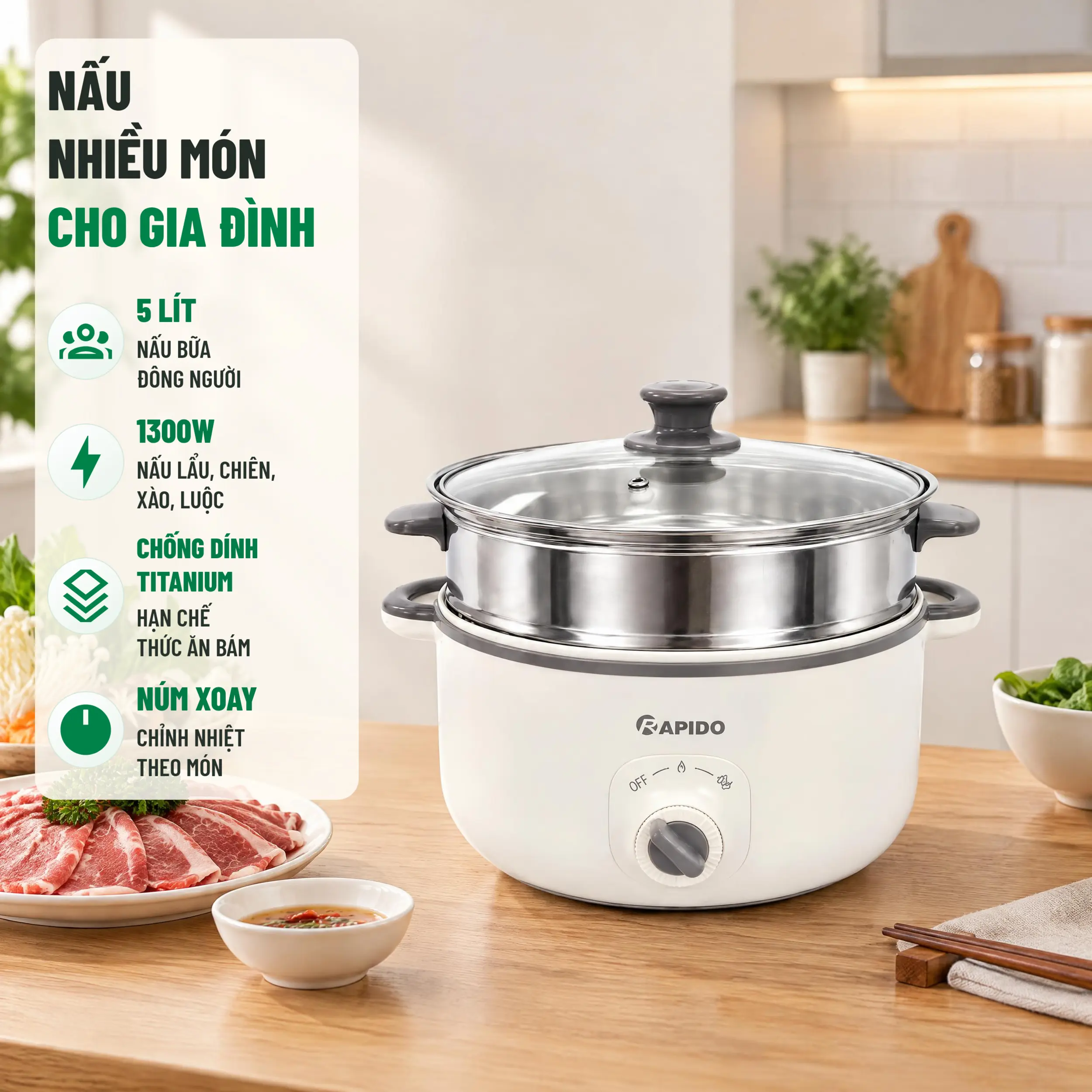 Nồi lẩu điện đa năng Rapido RFM50WSM-1 5 lít