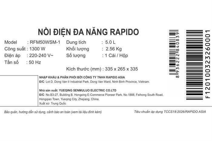 Nồi lẩu điện đa năng Rapido RFM50WSM-1 5 lít