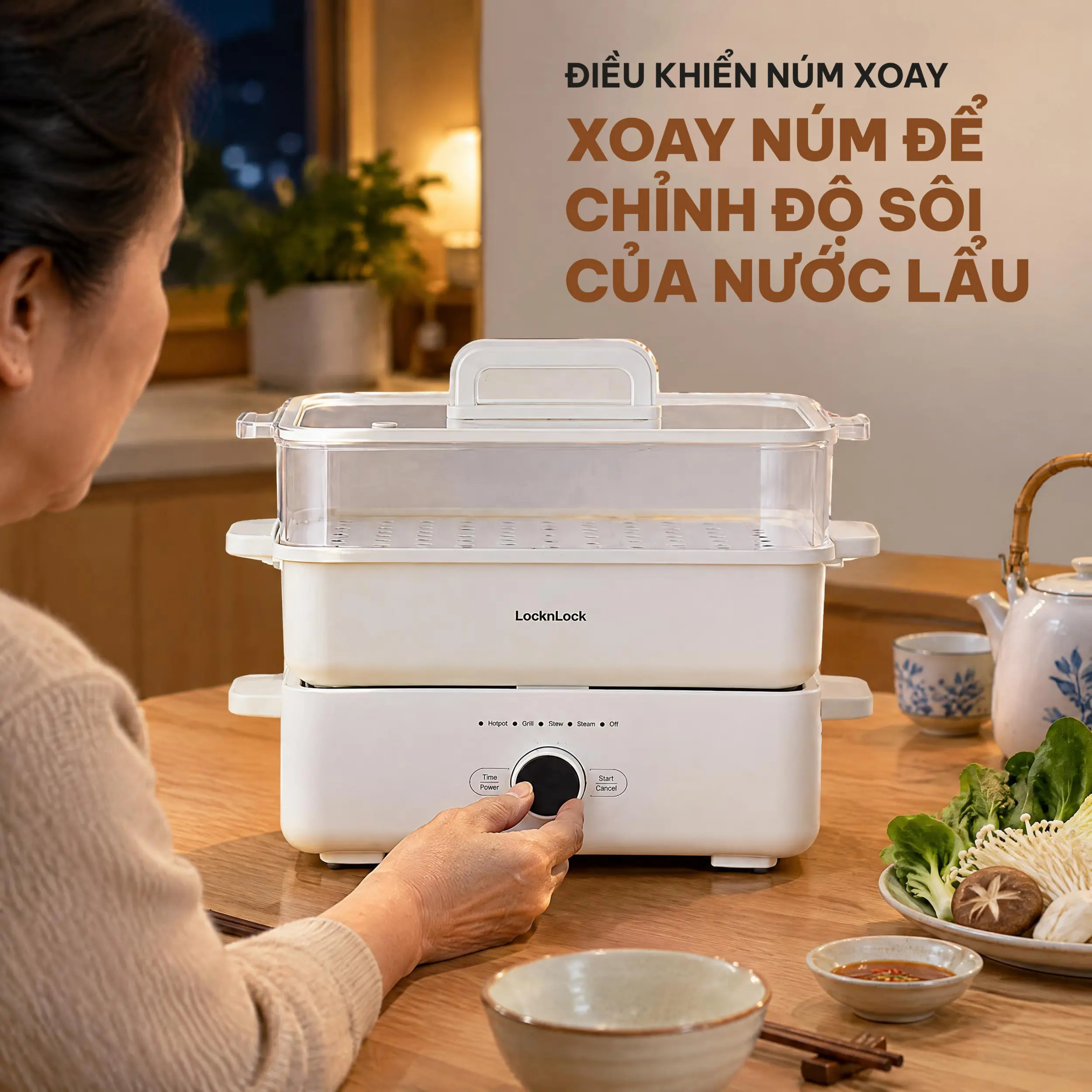 Nồi lẩu đa năng LocknLock Multicooker EJP154IVY 4.5 lít Màu Kem
