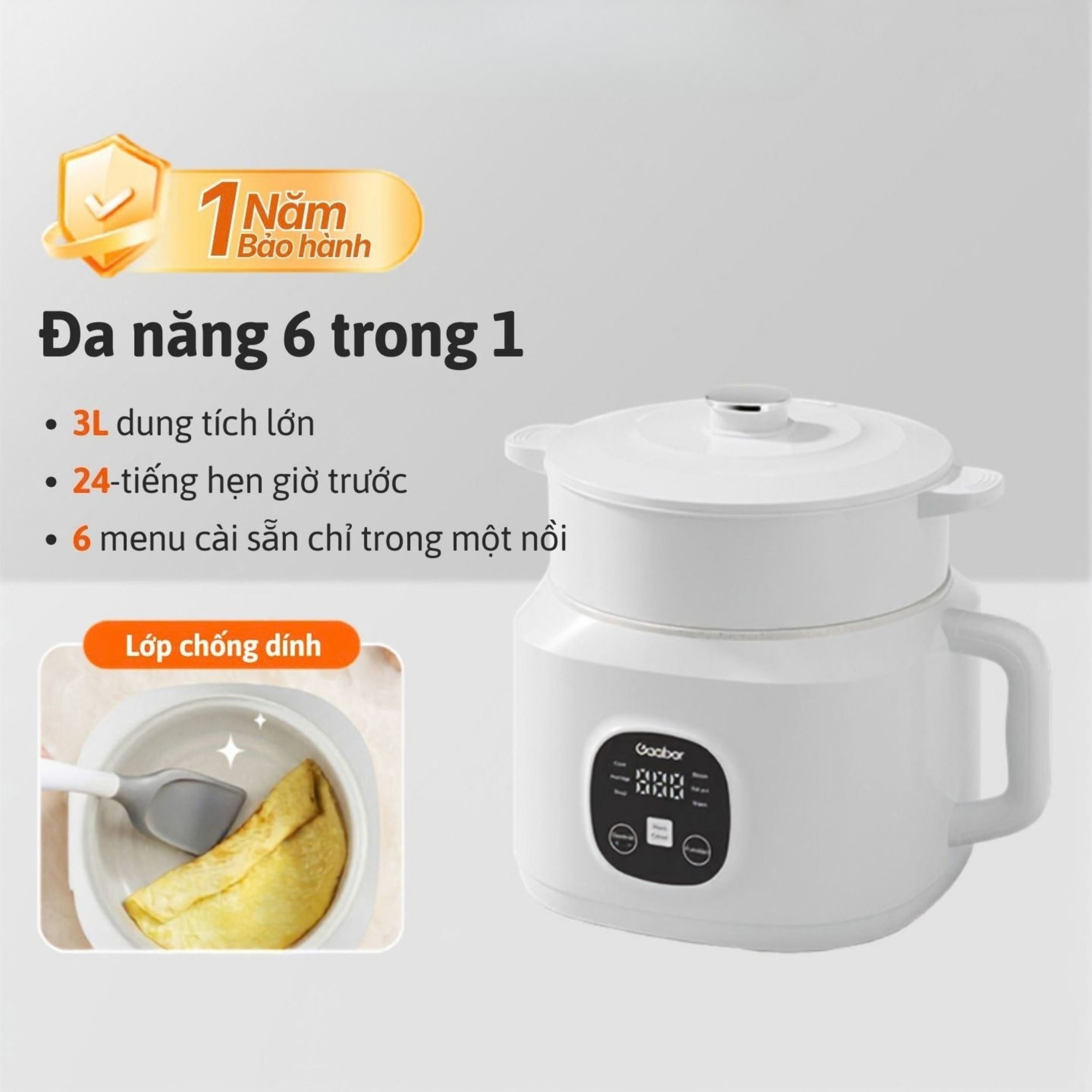Nồi lẩu điện đa năng Gaabor EC-30T01A 3 lít Màu Trắng